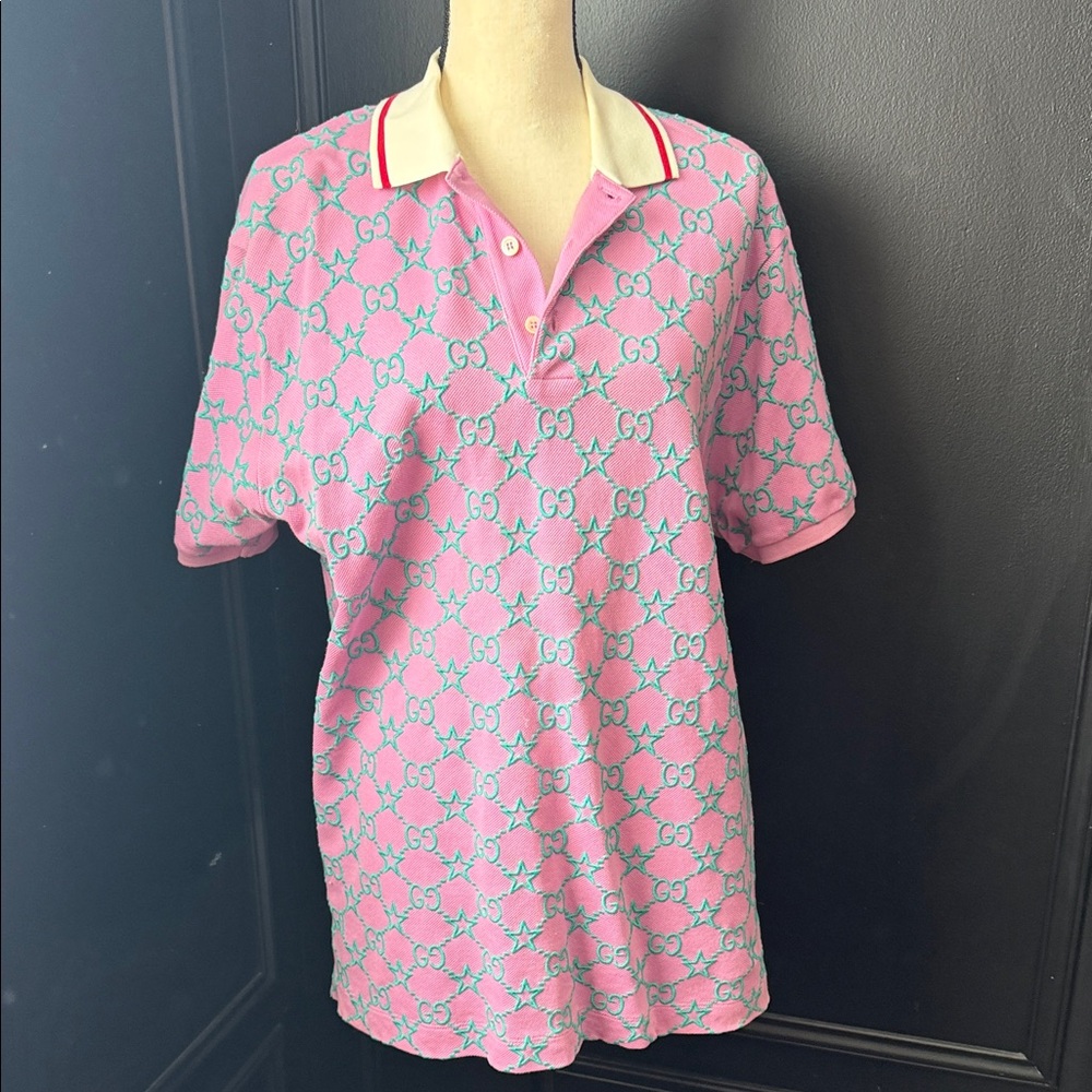 Gucci Pink and Cream Patterned Polo Shirt